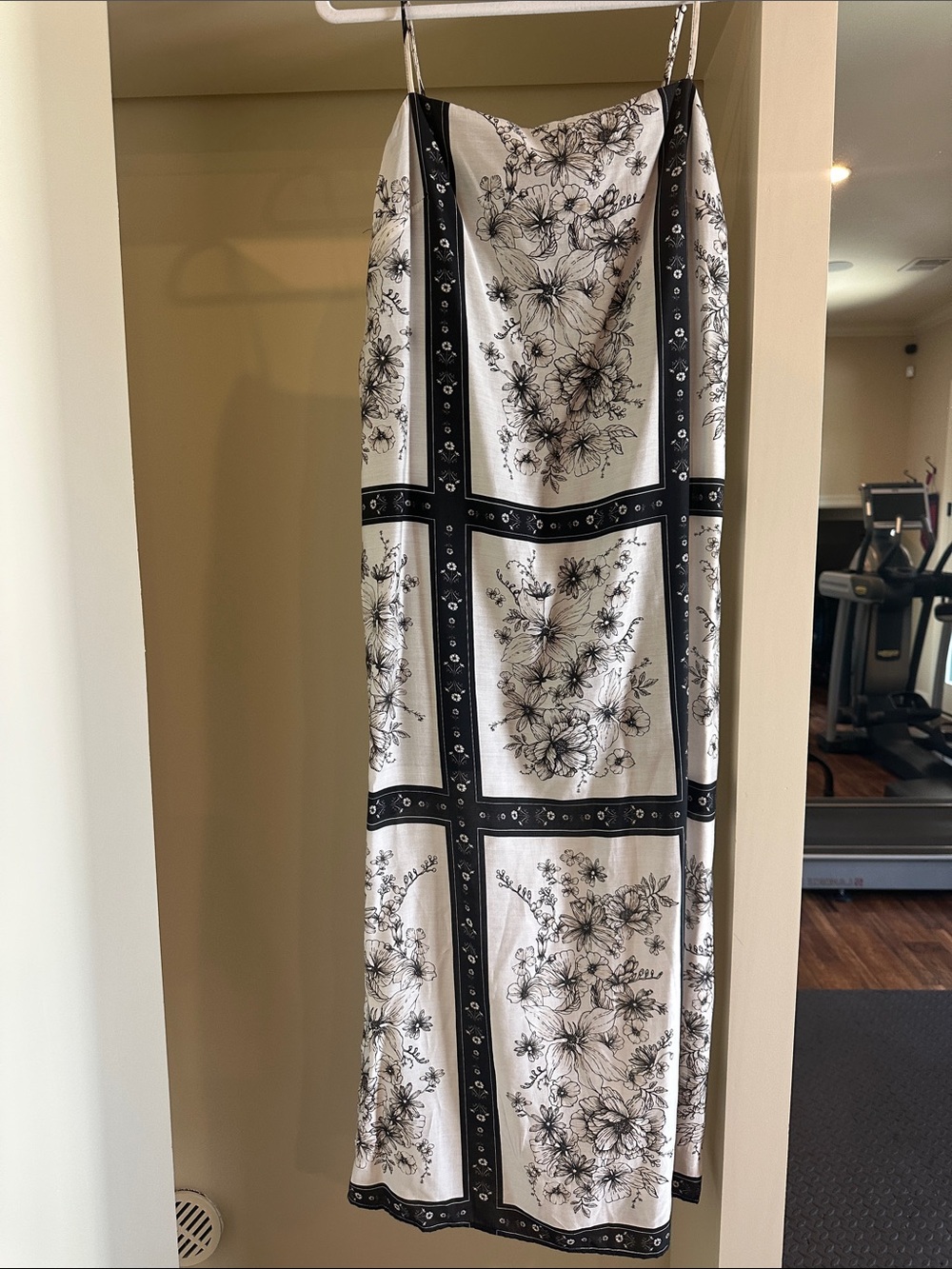 H&M White and Black Floral Panel Slip Dress